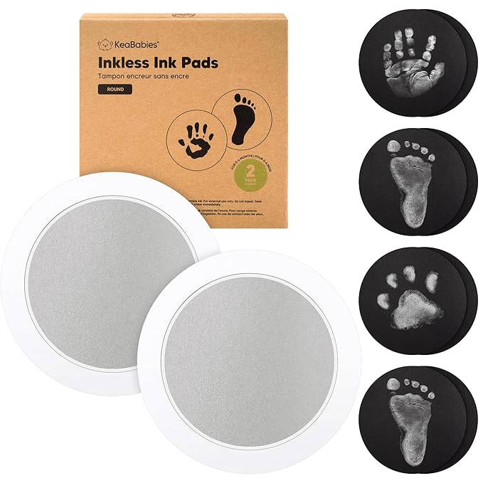 2-Pack Round Inkless Baby Hand and Footprint Kit - Mess Free Ink Pad for Newborn Keepsake, Dog Nose & Paw Print Kit, Clean Touch Ink Pad for Baby Hand & Footprints, Ideal New Mom Gifts (Silver)-CubbioJoy