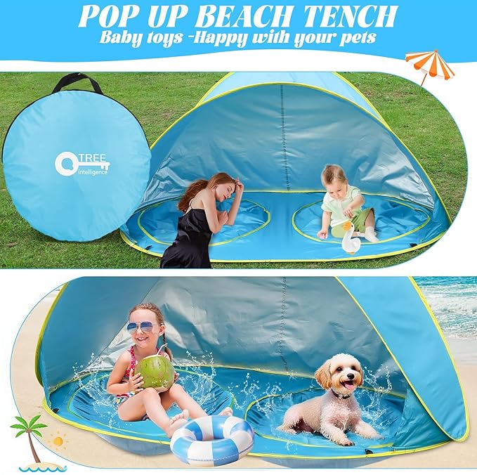 Baby Beach Tent-2 Pools Pop Up UPF 50+ Sunshade with Carry Bag, Portable for Travel,Beach,Camping,Indoor-CubbioJoy