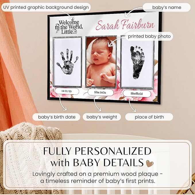 Inkless Hand and Footprint Kit, Baby Keepsake Plaque & Baby Shower Gifts - Ideal as Mom To Be Gift, Nursery Picture Frames, Clean Touch Hand and Footprint Kit (Style 1 - Design 2)-CubbioJoy