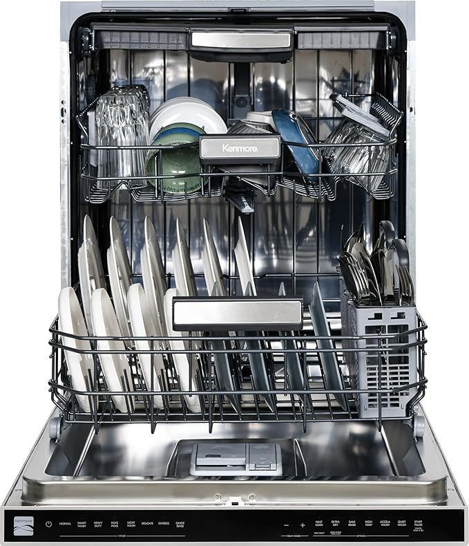 Kenmore 24" Built-in Stainless Steel Tub Dishwasher EasyFlex Third Rack, TurboDry, SmartWash & Reach-Thru Handle-15 Place Settings-45 DBA, Energy Star Certified, Fingerprint Resistant-CubbioJoy