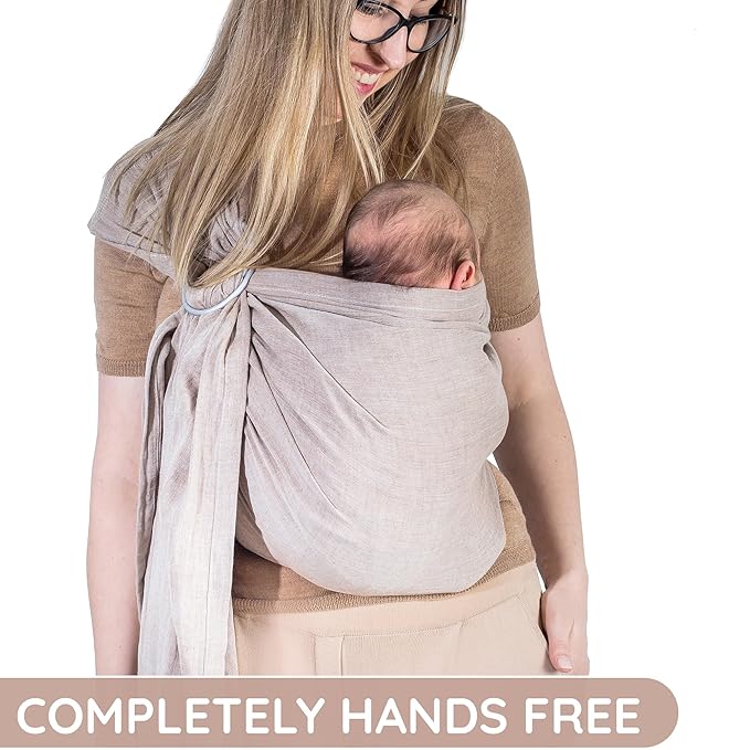 Baby Sling Carrier – Breathable 100% Cotton Wrap for Infant Support, Ring Sling Baby Carrier – Adjustable Muslin Fabric, Soft Chest Hold for Travel (Sand)-CubbioJoy