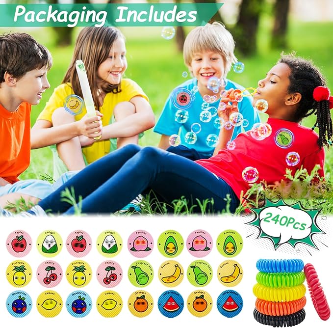 240Pcs Mosquito Patches Stickers, Individually Wrapped Natural Plant Based Mosquito Stickers with 6 Pack Mosquito Repellent Bracelets for Kids Adult Outdoor Hiking, Camping, Travel-CubbioJoy