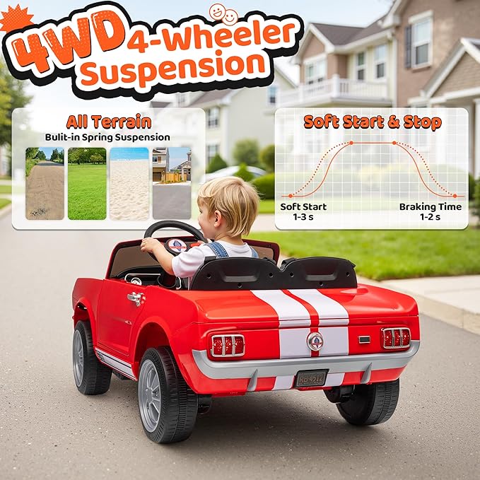24V 2 Seater Ride on Toys, Licensed Shelby Cobra Kids Power Car Wheeler Ride On Toy w/ 2WD/4WD Switchable, Remote Control, 19" Spacious Seat, 4 Spring Suspension, Music, Bluetooth-CubbioJoy