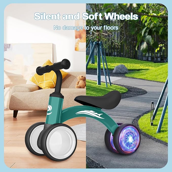 Colorful Lighting Baby Balance Bike Toys for 1 Year Old Boy Girl Gifts, 10-36 Month Toddler Balance Bike, No Pedal 4 Silence Wheels & Soft Seat First Riding on Toys, 1st Birthday Gifts-CubbioJoy