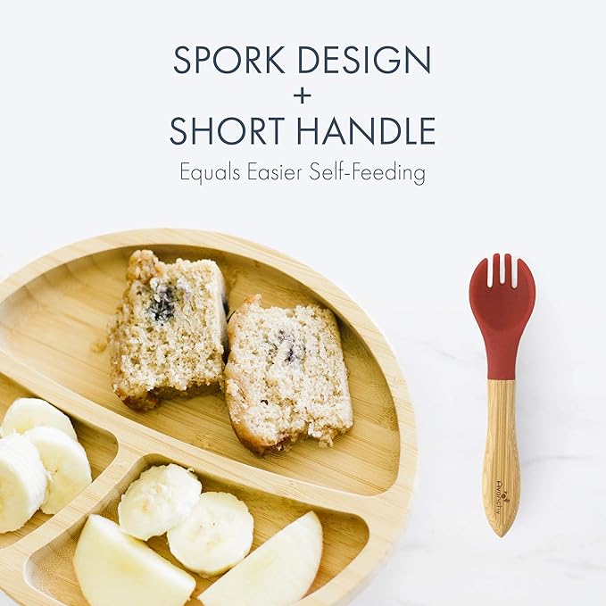 Avanchy Baby Fork Set, Bamboo and Silicone Spork Utensils, Toddler Baby Led Weaning Silverware Cutlery Flatware, Kids First Self Feeding-CubbioJoy