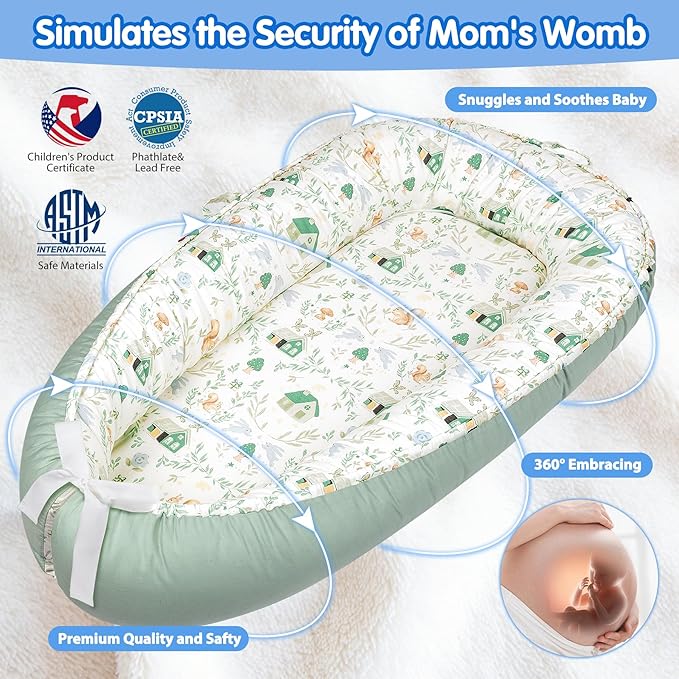 Baby Lounger - Breathable & Soft Baby Nest, Portable and Lightweight Tummy Time Lounger for Home and Travel, Ideal Newborn Babies Essentials Baby Shower Gifts-CubbioJoy