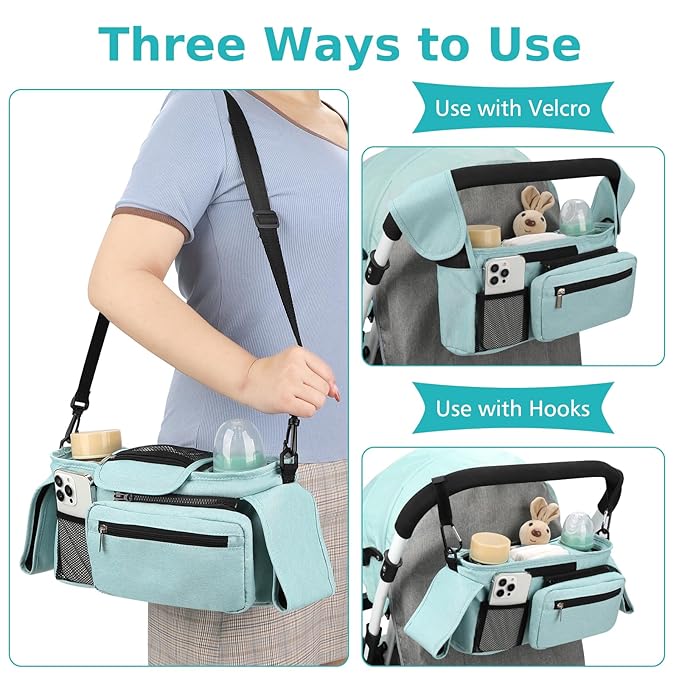 Accmor Universal Stroller Organizer with Insulated Cup Holder Detachable Phone Bag and Shoulder Strap,Stroller Bag Caddy Organizer Accessories Fits for Uppababy, Baby Jogger, Britax Strollers-CubbioJoy
