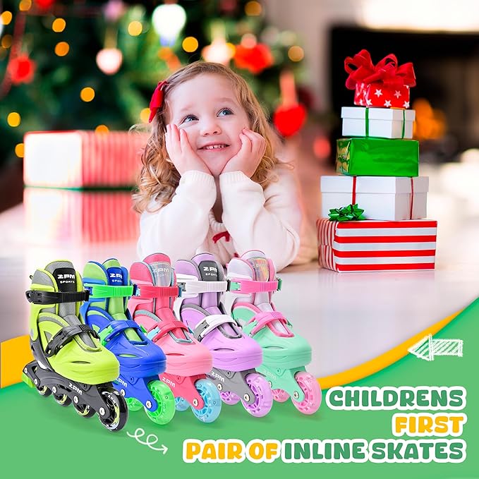 2PM SPORTS Inline Skates with Light Up Wheels, Roller Skates Blades for Boys Girls Kids Ages 5-8 8-12 4-6 6-12, Size Adjustable Beginner Blades Roller Skates-CubbioJoy