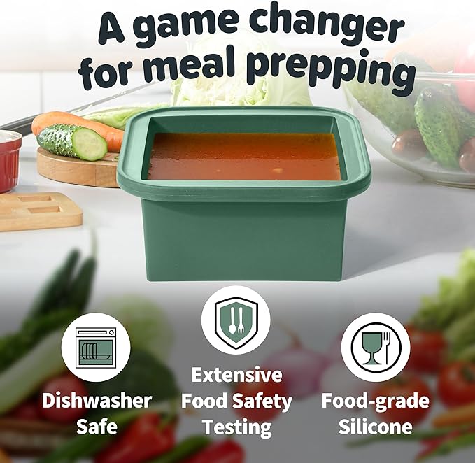 2-Cup Silicone Freezer Trays with Lids – Perfect for Meal Prep, Portion Control, and Easy Freezing-Meal Prep Container Molds for Soup,Leftovers (Green, 4 pack)-CubbioJoy