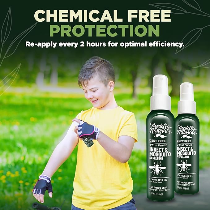 Deet-Free Insect & Mosquito Repellent Pack of 2 (4 oz) – Nice Smelling Insect Repellent with Lemongrass Oil Safe for Pets and Kids – Bug Spray Against Mosquitoes, Gnats, Black Flies, and No-See-ums-CubbioJoy