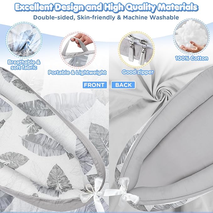 Baby Lounger - Baby Lounger for Newborn 0-24 Months, Breathable and Soft Cotton Cover Baby Nest, Portable Cozy Tummy Time Lounger for Home and Travel, Ideal Baby Essentials & Shower Gifts-CubbioJoy