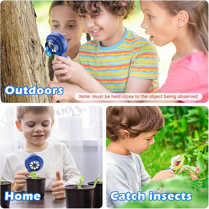 2 in 1 Kids Microscope with Bug Catcher,HD 500X Digital Microscope for Kids with 2" Screen,Photo and Video,STEM Educational Science Kit Learning Toys for Age 3-12 Girls & Boys Birthday Gifts (Blue)-CubbioJoy
