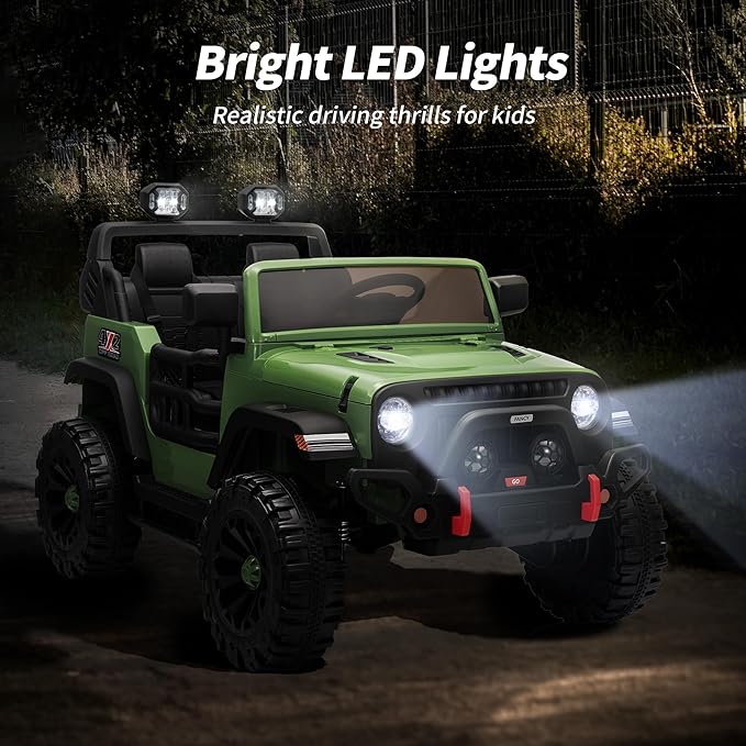 2 Seater Ride on Car Truck, 12V Kids Electric Ride on Toy for Big Kids Age 3-8 w/Remote Control- Army Green-CubbioJoy