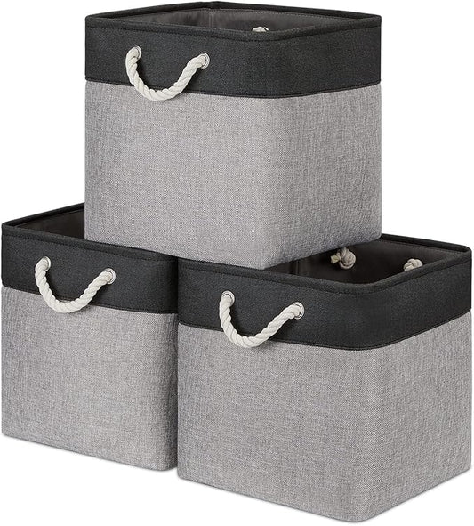 Bidtakay Fabric Cube Storage Bins for Organizing 13x13 Large Storage Baskets Decorative Storage Bins for Home Storage Set of 3 Shelf Organizer Bins for Toy Storage (Black&grey)-CubbioJoy