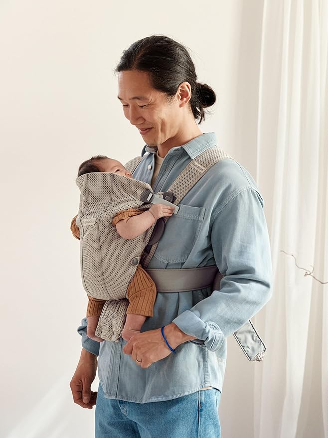 BabyBjörn Baby Carrier Mini, Gray Beige, 3D Mesh Newborn Carrier (7-25 lbs), Ergonomic, Easy-to-Use-CubbioJoy
