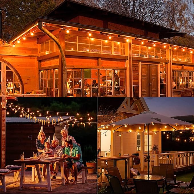 50Ft LED Outdoor Patio String Lights - Waterproof Globe Lights with 52 Shatterproof Frosted Bulbs, Connectable for Wedding, Party, Christmas & Garden Decor, Black Wire-CubbioJoy