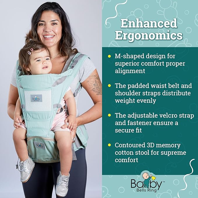 Baby Carrier - 6-in-1 Ergonomic Soft Carrier with Hip Seat and Large Storage, Front and Back Positions, Adjustable Waist Up to 43 Inches, for Infants Aged 2-36 Months, Weighing 6-45 lb-CubbioJoy