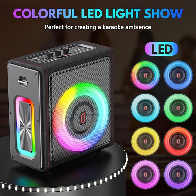 Karaoke Machine with 3 Wireless Mics | Bluetooth 5.3 Speaker with Echo Adjustment & Auto Pitch Correction | PA System with RGB Lights, Supports TV/TF Card/USB/AUX/Live/REC for Home Parties-CubbioJoy