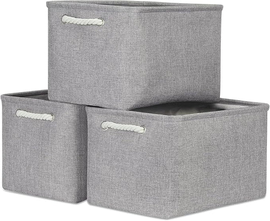 Bidtakay Storage Baskets Gray 3 Pack Shelf Baskets Collapsible Storage Bins for Clothes 15X11X9.5Inch Decorative Baskets with Handles Large Baskets for Organizing Closet Home Storage (Grey)-CubbioJoy