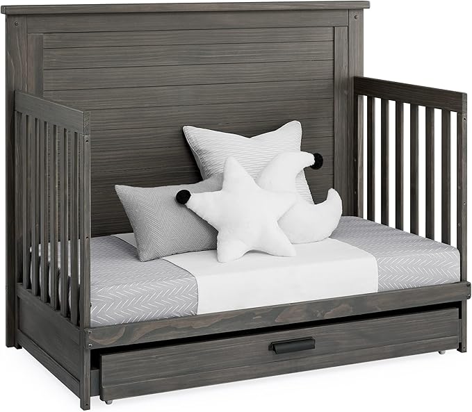 Delta Children Simmons Kids Caden 6-in-1 Convertible Crib with Trundle Drawer, Greenguard Gold Certified, Rustic Grey-CubbioJoy
