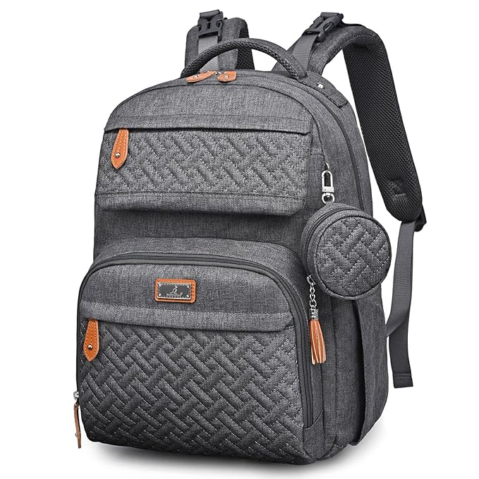 BabbleRoo Diaper Bag Backpack, Travel Backpack with Changing Pad, Pacifier Case & Stroller Straps, Multifunction, Waterproof, Unisex - Dark Gray-CubbioJoy