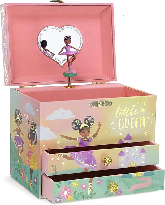 Jewelkeeper Jewelry Box for Girls - 2-Drawer Music Box with Little Queen Ballerina Dancing to Swan Lake, Cute Pink Design, Keepsake Storage for Treasured Accessories - 6.75 x 5.25 x 6 inches-CubbioJoy