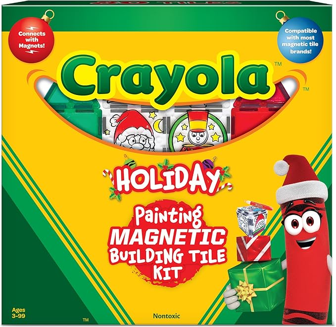 CreateOn Crayola PaintOn Holiday Magnetic Tiles, Magnetic Kids’ Building Toys, STEM Learning Travel Toys for Boys and Girls, 18-Piece Set-CubbioJoy