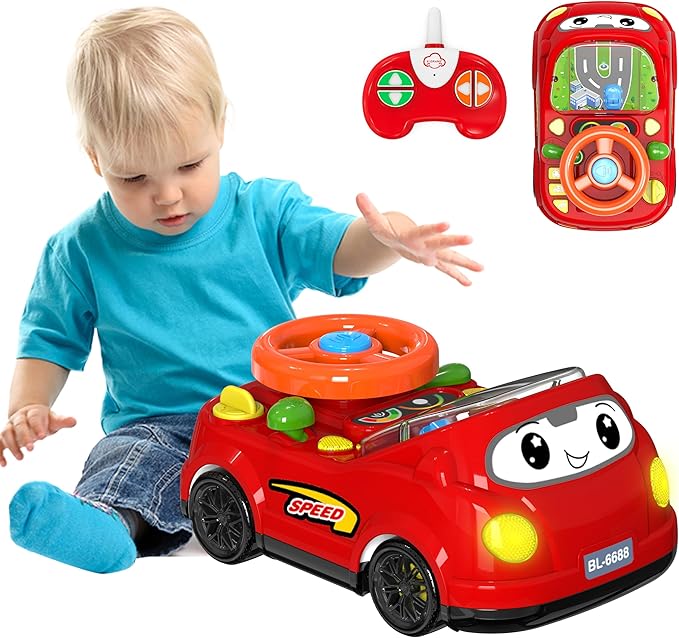 2-in-1 Toddler RC Car & Steering Wheel Toy with Music | Interactive Simulation Driving Adventure Toy for 18+ Months Baby Learning | Gift for 1.5+ Years Old Boys Girls-CubbioJoy