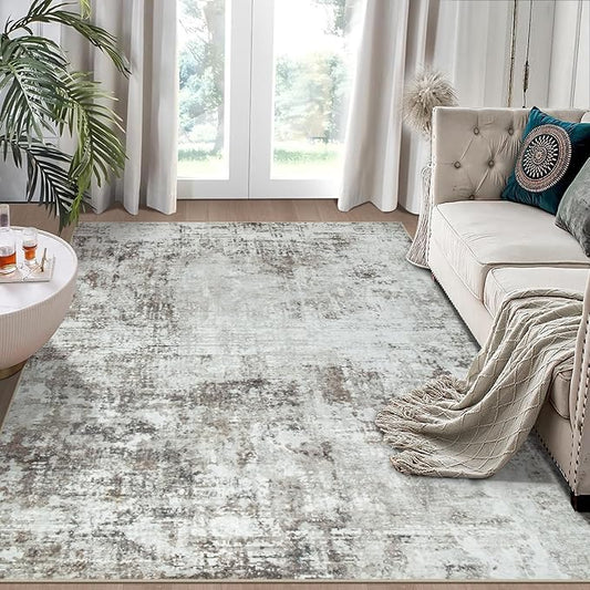 5x7 Area Rugs for Living Room Rug Washable: Modern Rug for Dining Room Bedroom Carpet Non Slip Low Pile 5 by 7 Indoor Abstract Nursery Home Office Brown Grey-CubbioJoy
