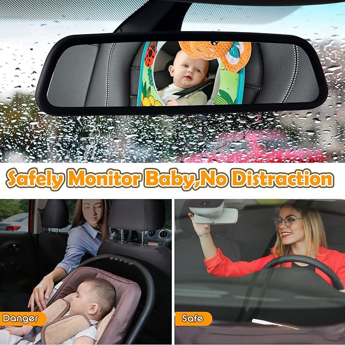 Car Seat Toy, Baby Car Mirror Toy for Rear Facing, Travel Baby Activity Center with Hanging Engaging Toys for Infants Babies 0-6-12-18 Months Boy Girl-CubbioJoy
