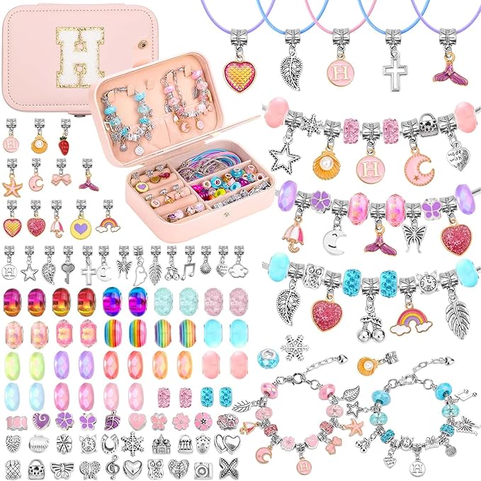 Bracelet Making Kit for Girls with Bracelet Box Charm Beads Pendants for Jewelry Making Craft Kit for Teen Girls Age 8-12 Kids Gifts Toys Birthday Valentine Christmas-CubbioJoy