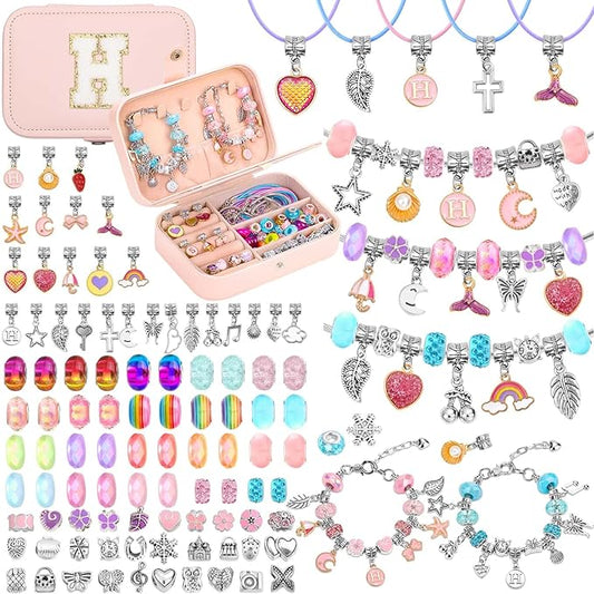 Bracelet Making Kit for Girls with Bracelet Box Charm Beads Pendants for Jewelry Making Craft Kit for Teen Girls Age 8-12 Kids Gifts Toys Birthday Valentine Christmas-CubbioJoy