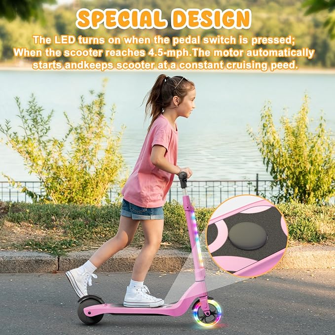 CBD Electric Scooter for Kids, 6 Mph Top Speed, Up to 5 Miles Range, 5.3" Solid Tires Wheel and Front Light, Kick Scooter Adjustable Height for Kids Age 6-12-CubbioJoy