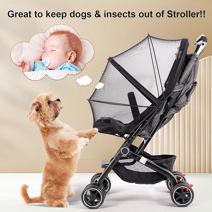 Baby Mosquito Net with Double Zipper Bassinet Stroller Cover for Baby/Stroller/Car Seat/Cradles/Carriers, Easy to Use, Visible Breathable Mesh, Keep Insects/Bugs/Cats Out, Black-CubbioJoy