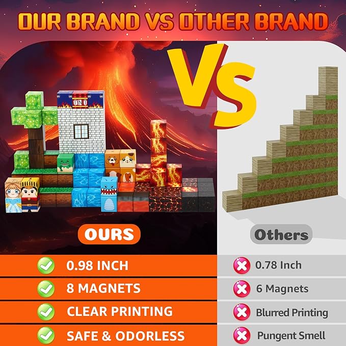 Dinosaur Magnetic Blocks,Dino Volcano World Magnet Building Toys, Sensory Montessori Toys for STEM Learning, Toddler Gift for Boys & Girls Age 3-4 4-5 6-8-CubbioJoy