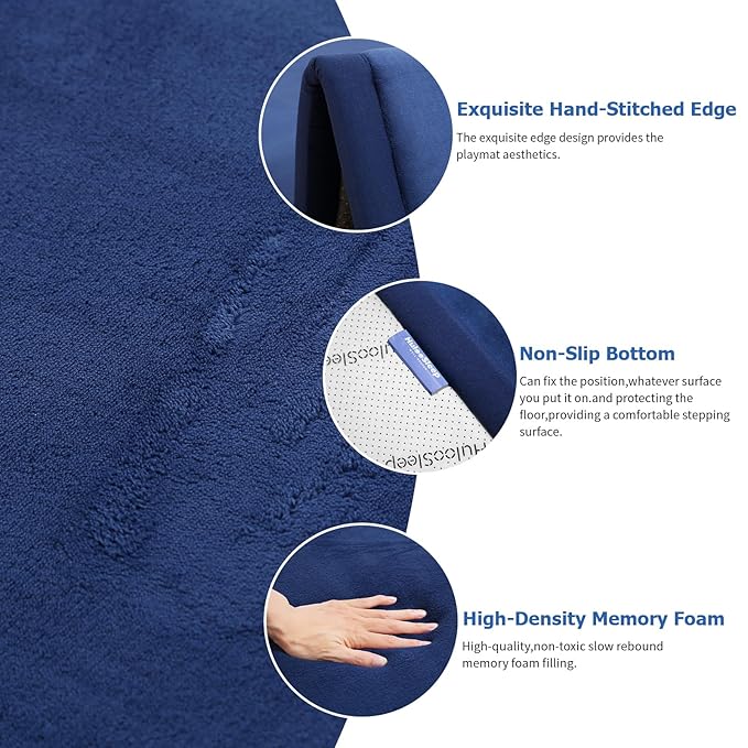 Baby Play Mat for Floor,1.3" Thick Memory foam Tummy Time Mat,Soft Coral Velvet Nursery Rug,Extra Large Non Slip Crawling Mat for Toddlers,Infants,kids,Yoga Mat,Tatami Mat for Living Room(Royal Blue)-CubbioJoy