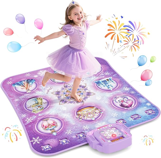 Dance Mat Toy for 3-12 Year Old Girls, Electronic Dance Pad with Wireless Bluetooth,Frozen 8-Button Music Princess Toys Play Mat for Kids with LED Light, Built-in Music, Toddlers Birthday Gift Ages 3+-CubbioJoy