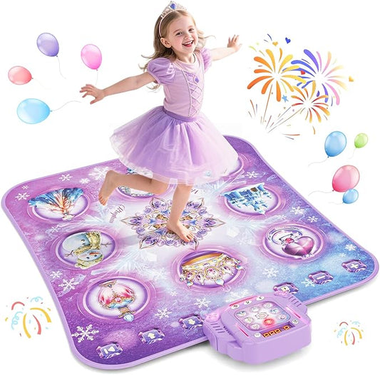 Dance Mat Toy for 3-12 Year Old Girls, Electronic Dance Pad with Wireless Bluetooth,Frozen 8-Button Music Princess Toys Play Mat for Kids with LED Light, Built-in Music, Toddlers Birthday Gift Ages 3+-CubbioJoy