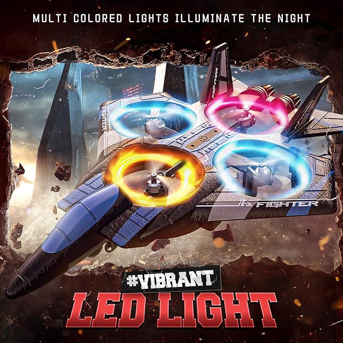 BEZGAR RC Plane for Kids | 2.4GHZ Brushless Drones with Camera, 6-axis Gyro Remote Control Airplane, 360° Flip Fighter Jet Toy, Toys for ages 8-13 with Colorful LED Navigation Lights Blue-CubbioJoy