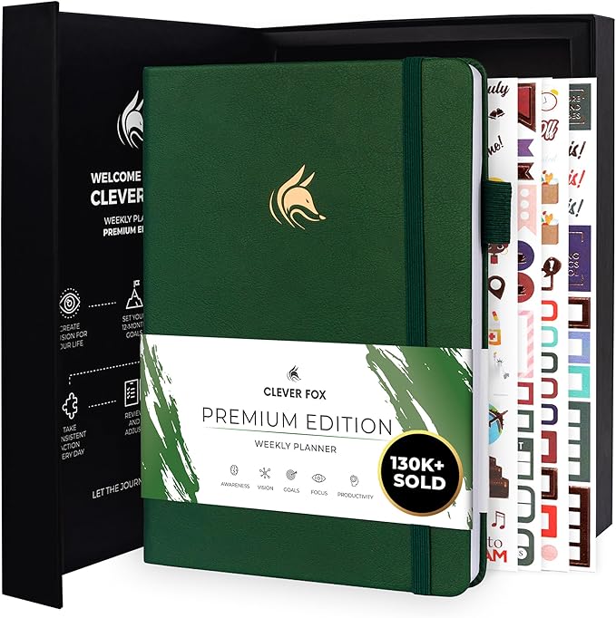 Clever Fox Planner Premium Edition – Undated Luxurious Weekly & Monthly Planner to Increase Productivity and Hit Your Goals – Organizer – Start Anytime, A5, Lasts 1 Year, Forest Green (Weekly)-CubbioJoy