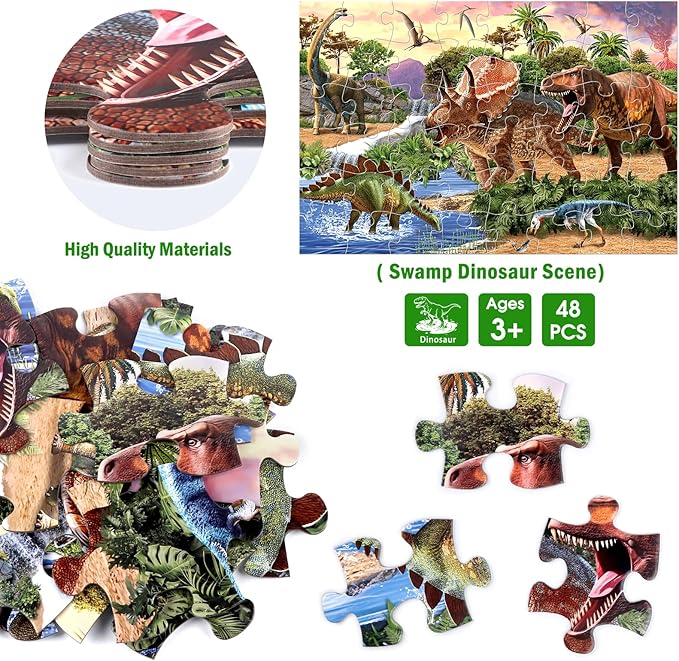 Jumbo Floor Puzzle for Kids,48 Piece Dinosaur Large Jigsaw Puzzles for Toddlers Ages 3-5,Children Learning Preschool Educational Dinosaur Toys,Christmas Birthday Gifts for Boys Girls Ages 4-8-CubbioJoy