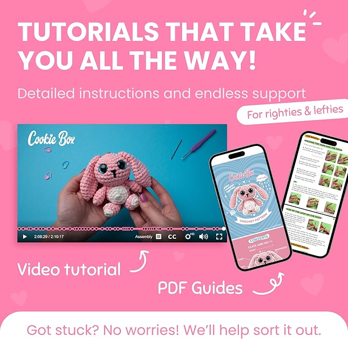Cookie Box Crochet Kit for Beginners - Learn to Craft Amigurumi Stuffed Animals - Knitting Gift for Kids and Adults - Beginner-Friendly Yarn - Stitch-by-Stitch Video Tutorial - Bunny Lola-CubbioJoy