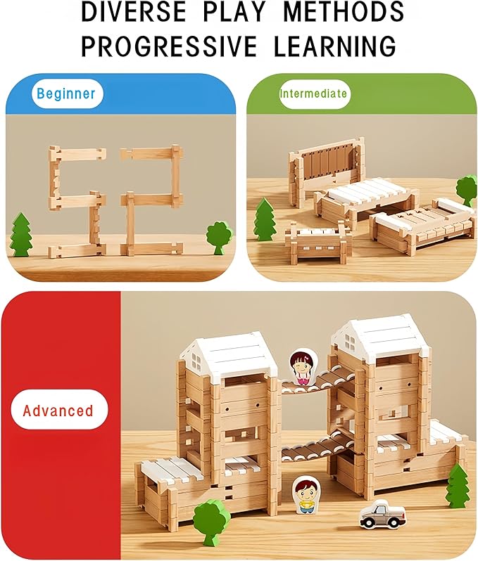 105Pcs Wooden Building Blocks Construction Set for Kids Ages 3-8,Preschool Learning Toys for Toddlers, Boys & Girls Birthday Gift, Educational STEM Toy-CubbioJoy
