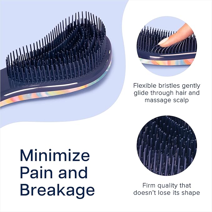 Crave Naturals Glide Thru Detangler Brush Pack of 2 - Curly Hair Brush for Women and Kids - Wet and Dry Comb for Adults - Soft Flexible Bristles for Gentle Use - Pink and Soft Hazy Swirl-CubbioJoy