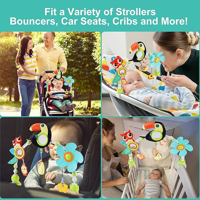 Adjustable Arch Bassinet Toys for Infant & Toddlers, Stroller Arch, Baby Crib Toys with Fascinating Hanging for Stimulating Baby’s Senses and Developing Motor Skills-CubbioJoy