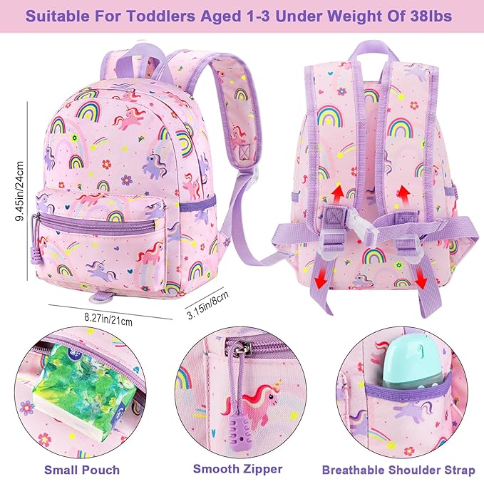 Accmor Toddler Backpack Leash, Cute Unicorn Baby Backpacks with Anti Lost Wrist Link, Mini Kids Backpack Leash Walking Harness for Outdoor Travel, Small Backpack Tether for Boys Girls 1-3 (Pink)-CubbioJoy