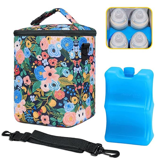 Breastmilk Cooler Bag with Ice Pack Fits 4 Baby Bottles Up to 9 Ounce Insulated Baby Bottle Bag Breast Milk Cooler on The Go with Strap Baby Bottle Cooler Bag for Nursing Mom Daycare or Travel-CubbioJoy