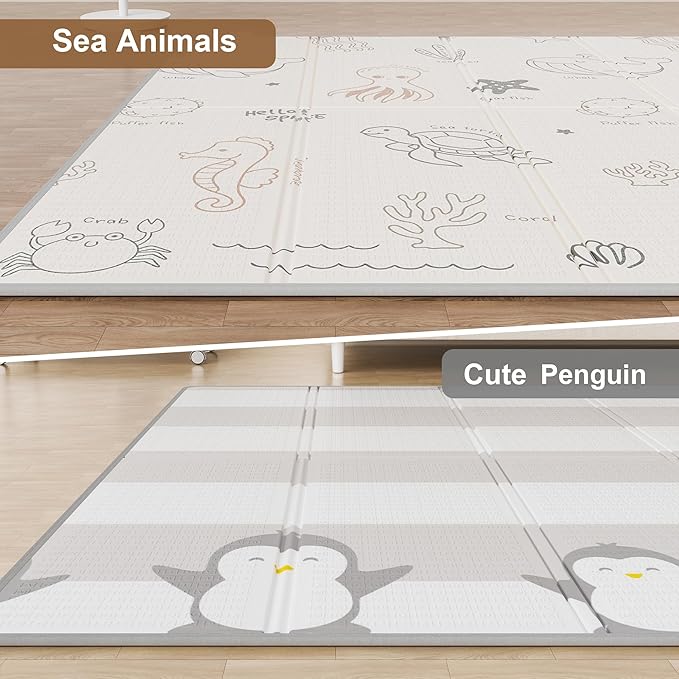 79x71 Foldable Play Mat for Baby, Extra Large Foam Play Mat Tummy Time and Crawling Mat, Waterproof & Anti-Slip Reversible Portable Baby Floor Mat for Infant, Toddler-CubbioJoy