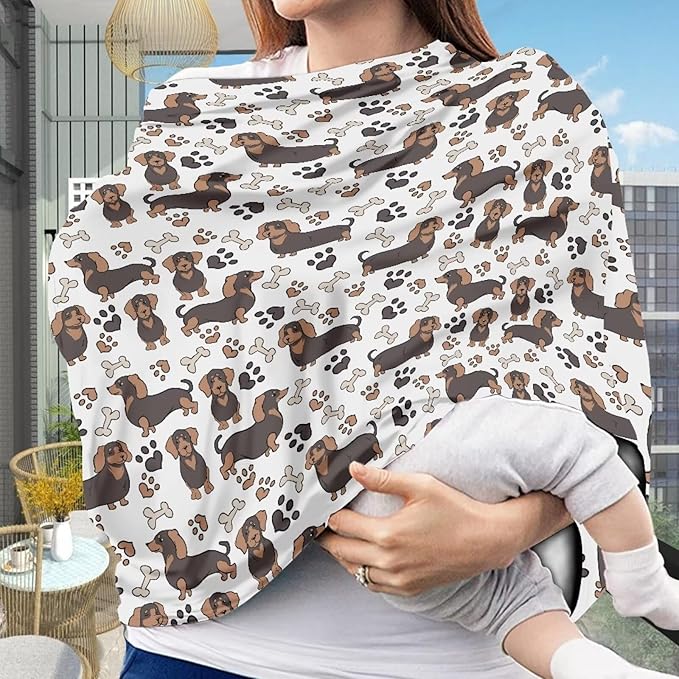 Binienty Cozy Car Seat Covers for Babies Boys Girls,Dachshund Dog Paw Stretchy Infants Carseat Canopies,Baby Shower Gifts-CubbioJoy