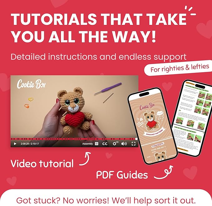 Cookie Box Crochet Kit for Beginners - Learn to Craft Amigurumi Stuffed Animals - Knitting Gift for Kids and Adults - Beginner-Friendly Yarn - Stitch-by-Stitch Video Tutorial - Bear Charlie-CubbioJoy